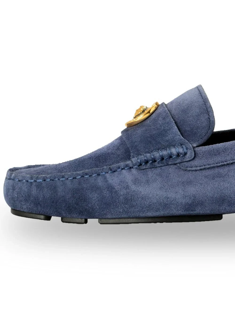 Versace Men's 100% Suede Leather Gold Medusa Driver Loafers Shoes US 13 IT 46 - Picture 2 of 8